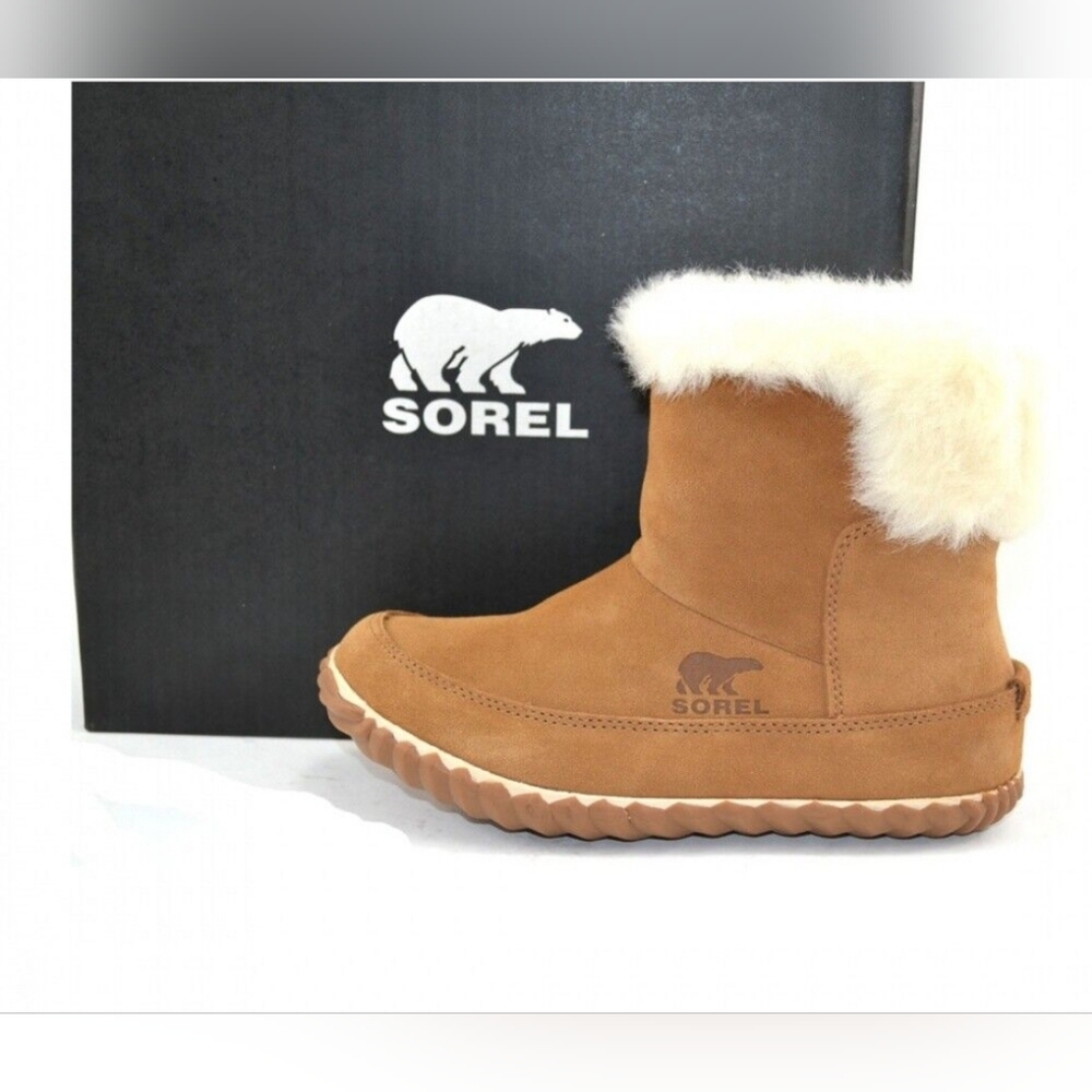 Sorel Out N About Slipper Booties Elk Natural Shearling Winter Women Boot 7.5